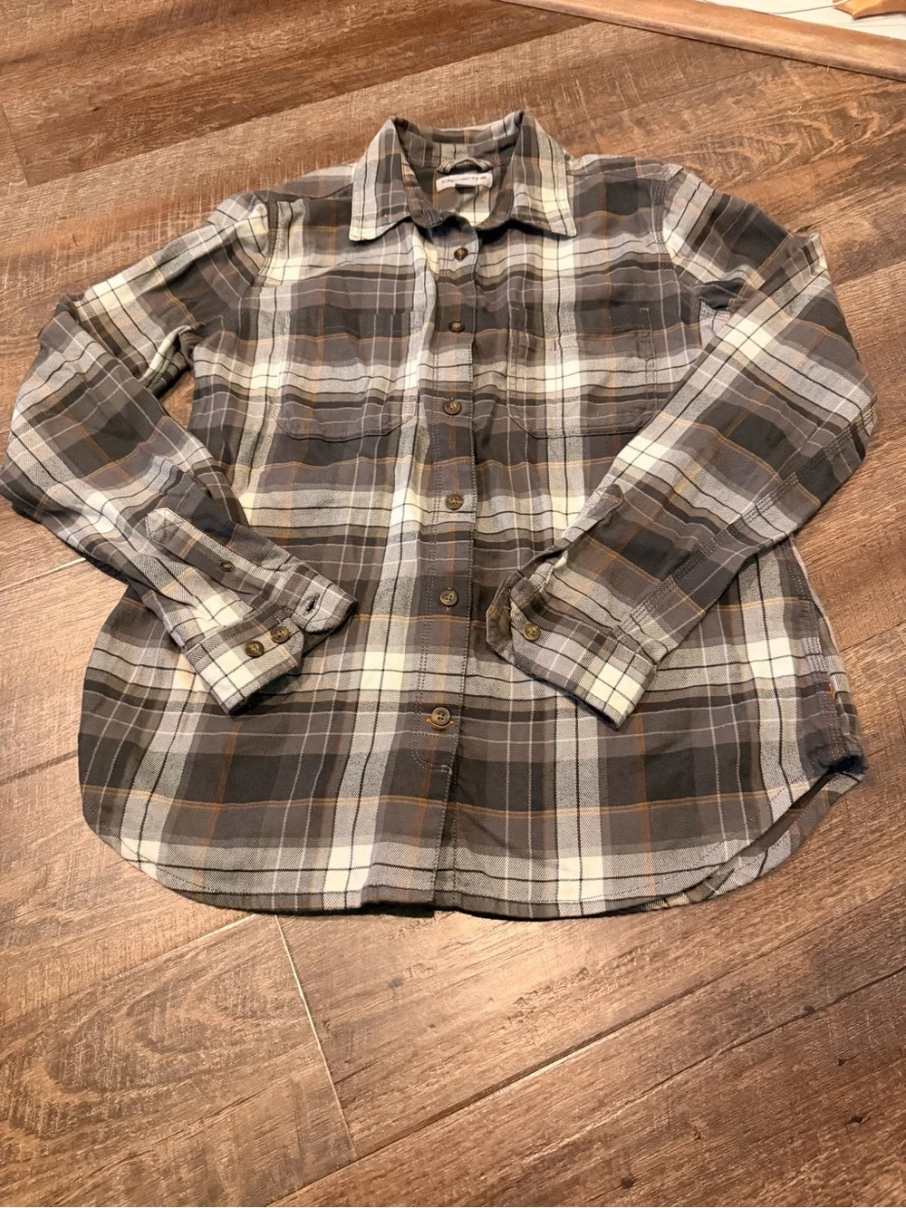 Carhartt Men's Plaid Button-Down Shirt in Brown, Gray & Cream